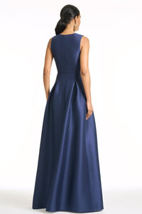 Embroidered Brooklynne Gown in Washed Indigo