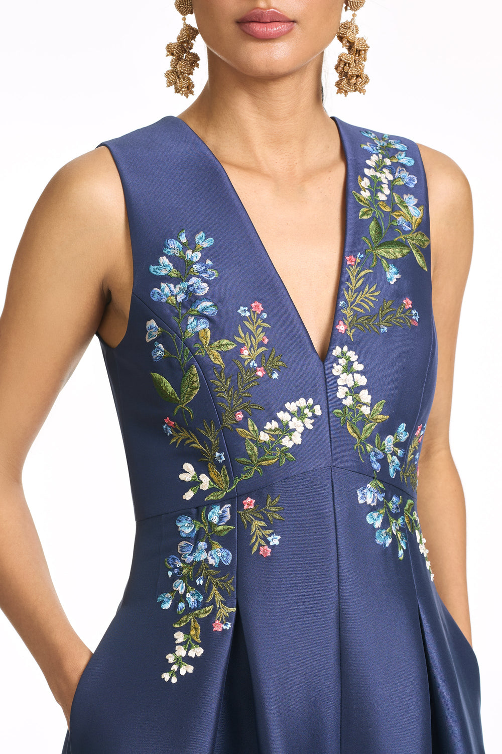 Embroidered Brooklynne Gown in Washed Indigo
