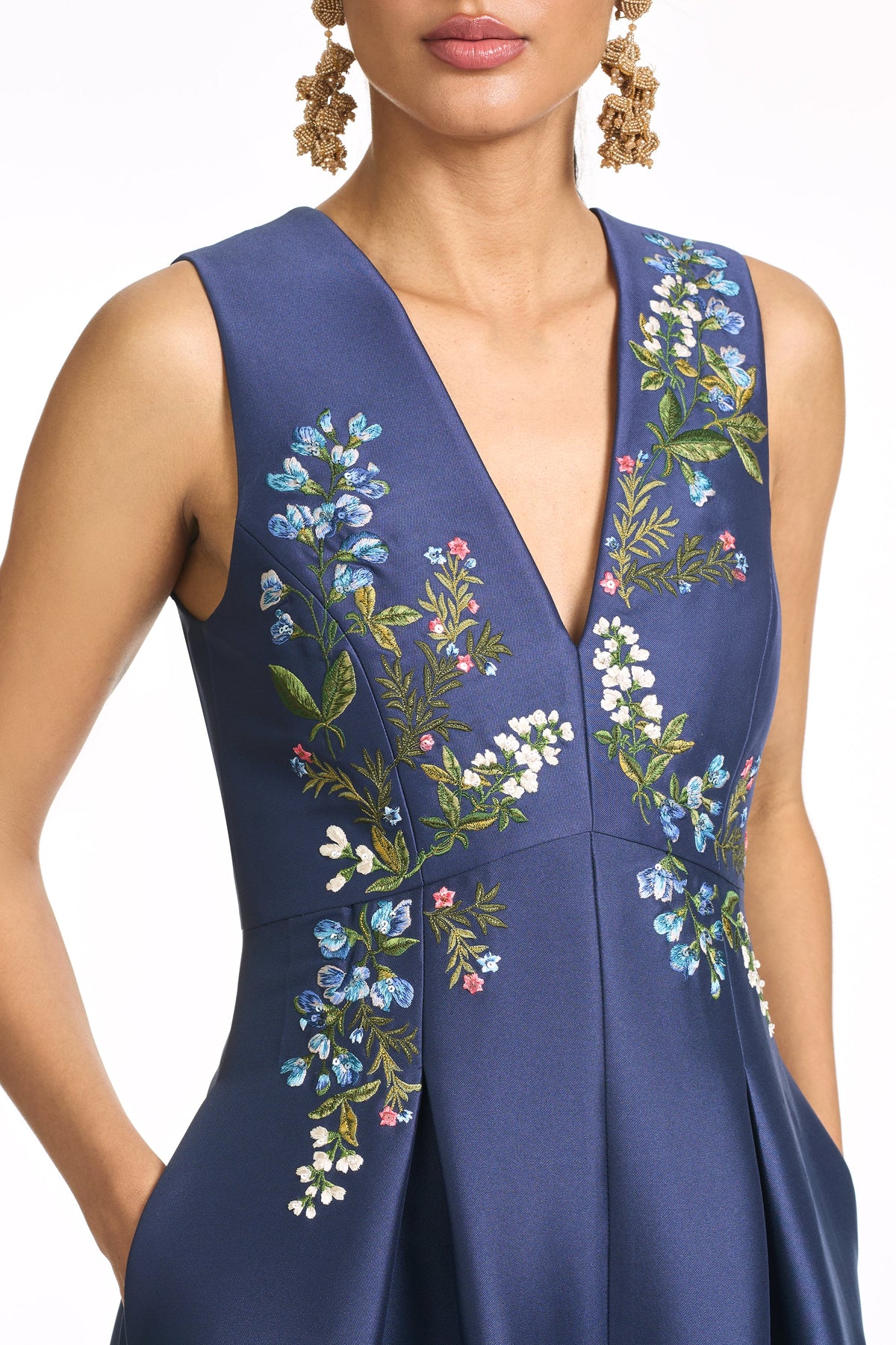 Embroidered Brooklynne Gown in Washed Indigo