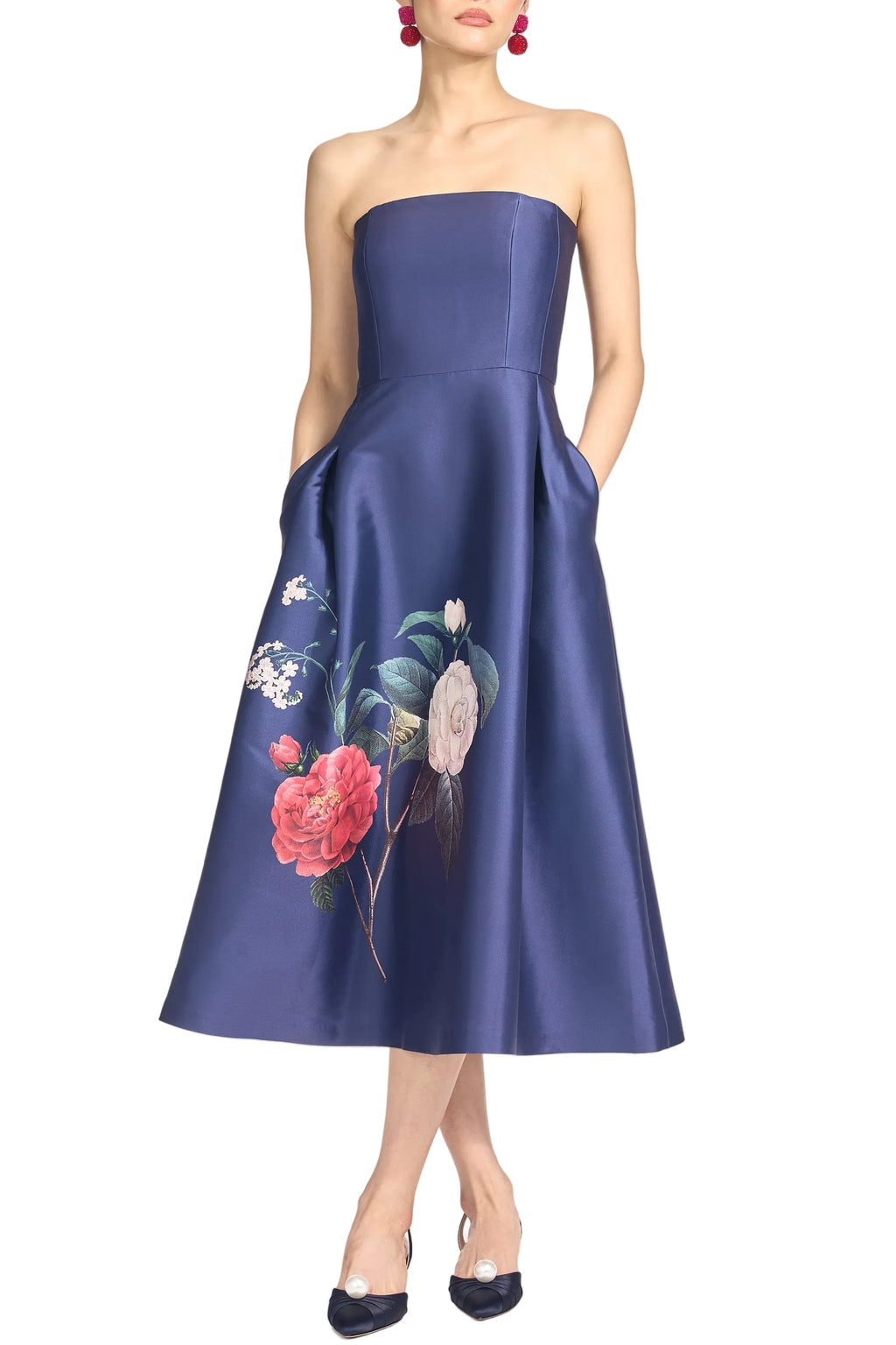 Shay Dress in Crimson & Creme Bouquet