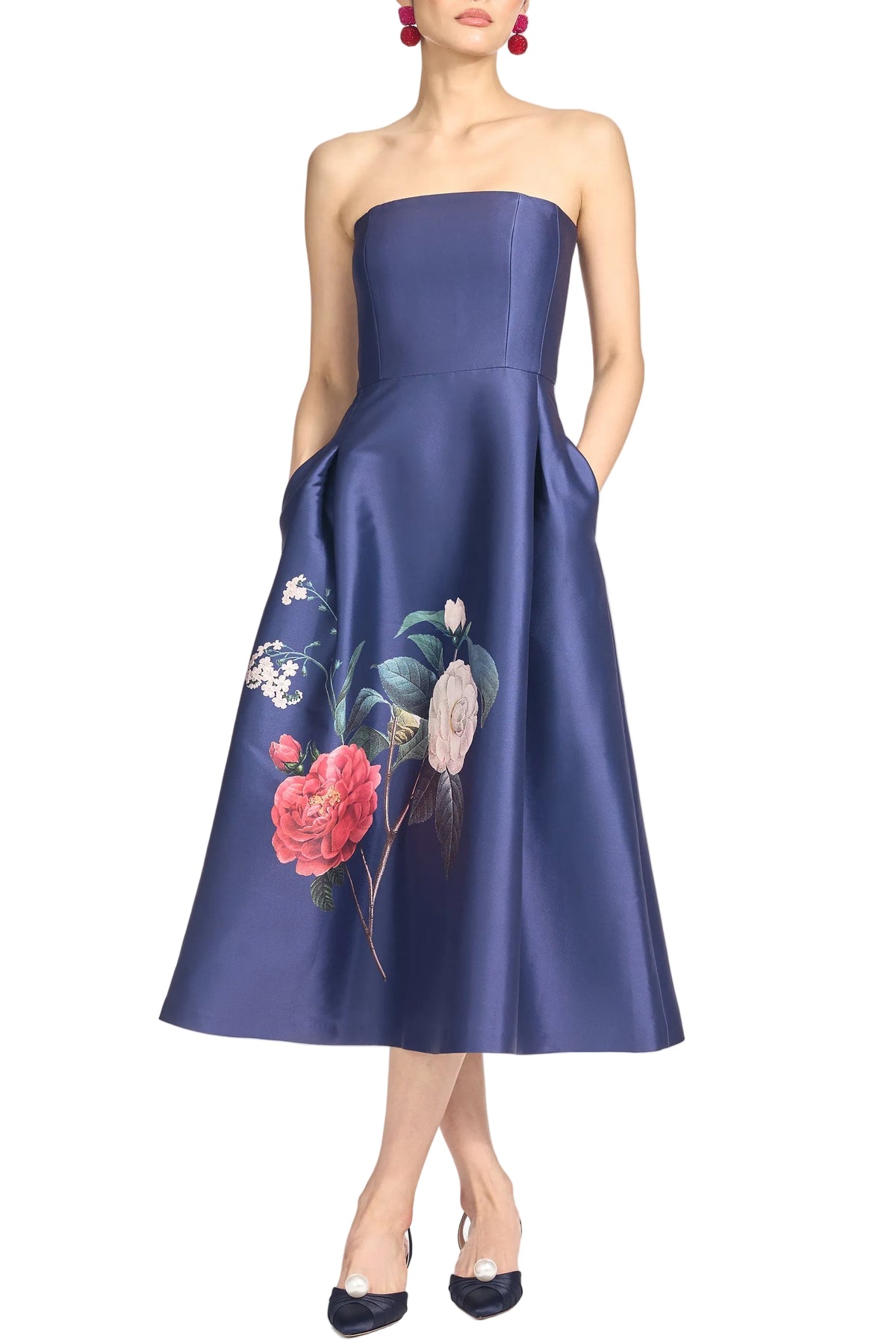 Shay Dress in Crimson & Creme Bouquet