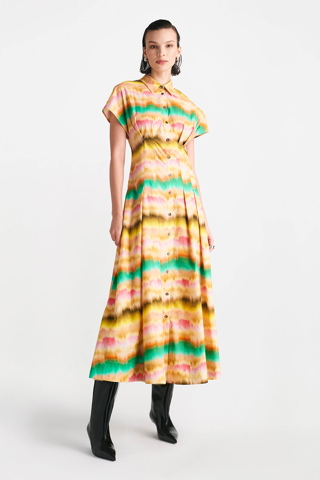 Sunset Cotton Seam Detail Shirtdress in Multi