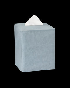 A sky blue linen tissue box cover