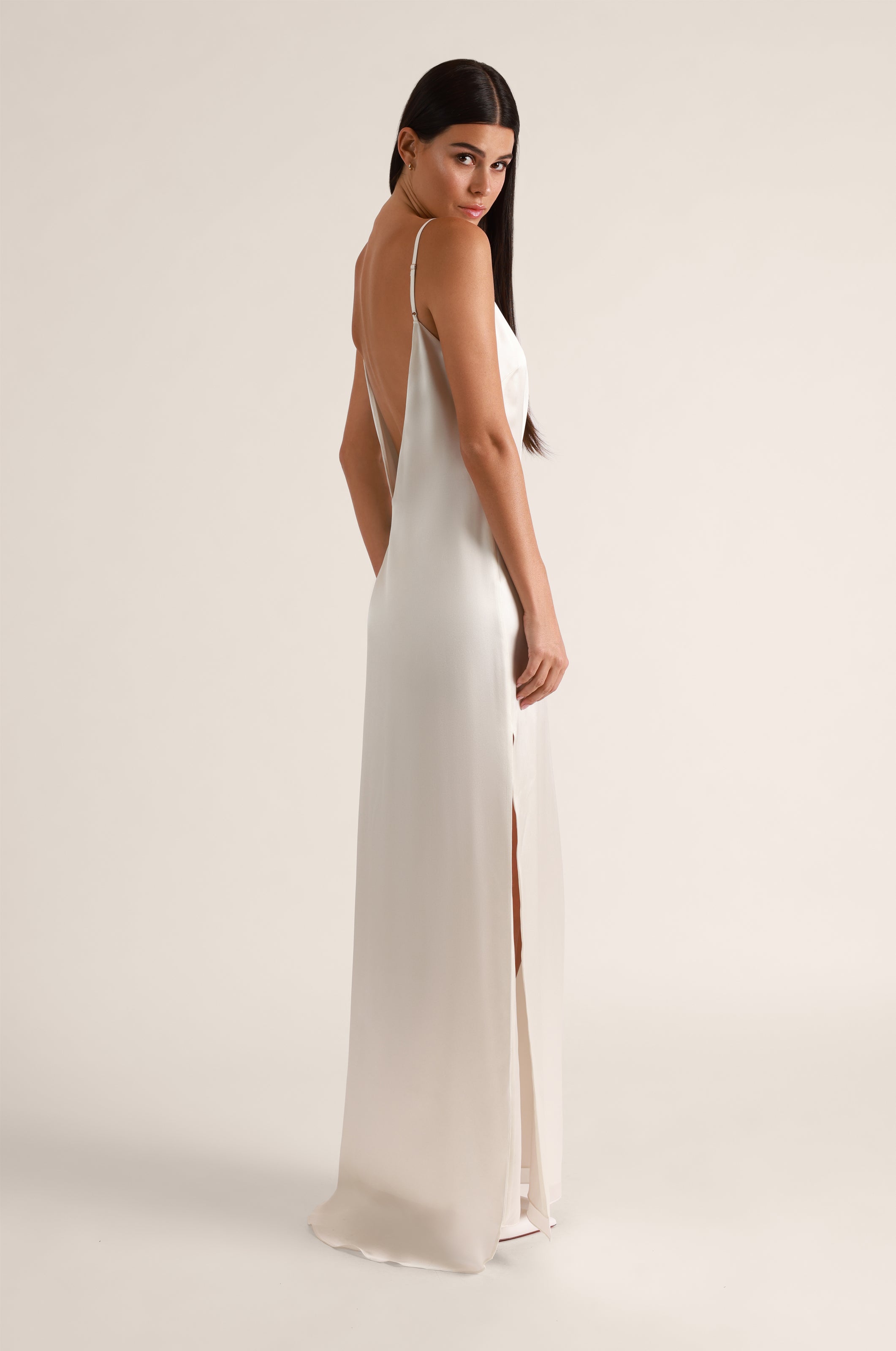 Soie V-Back Slip Gown in Ivory