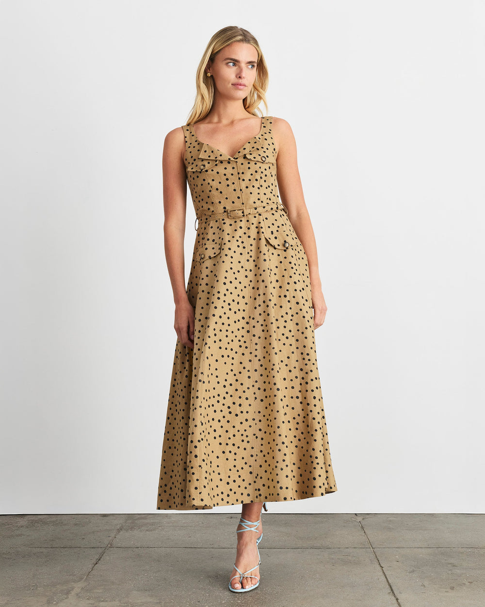Solene Dress in Dark Khaki/Black Multi