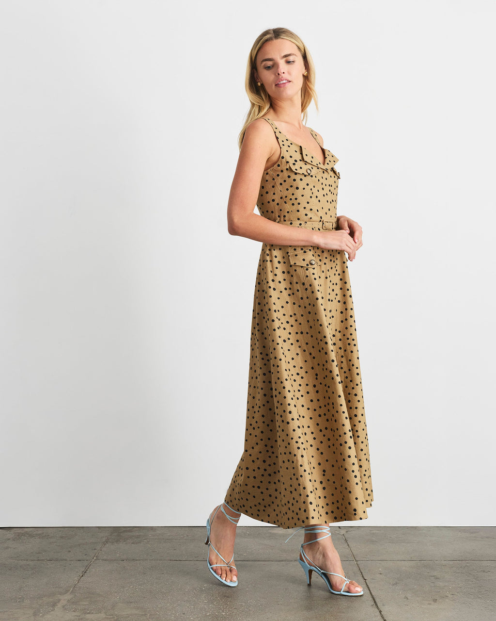 Solene Dress in Dark Khaki/Black Multi