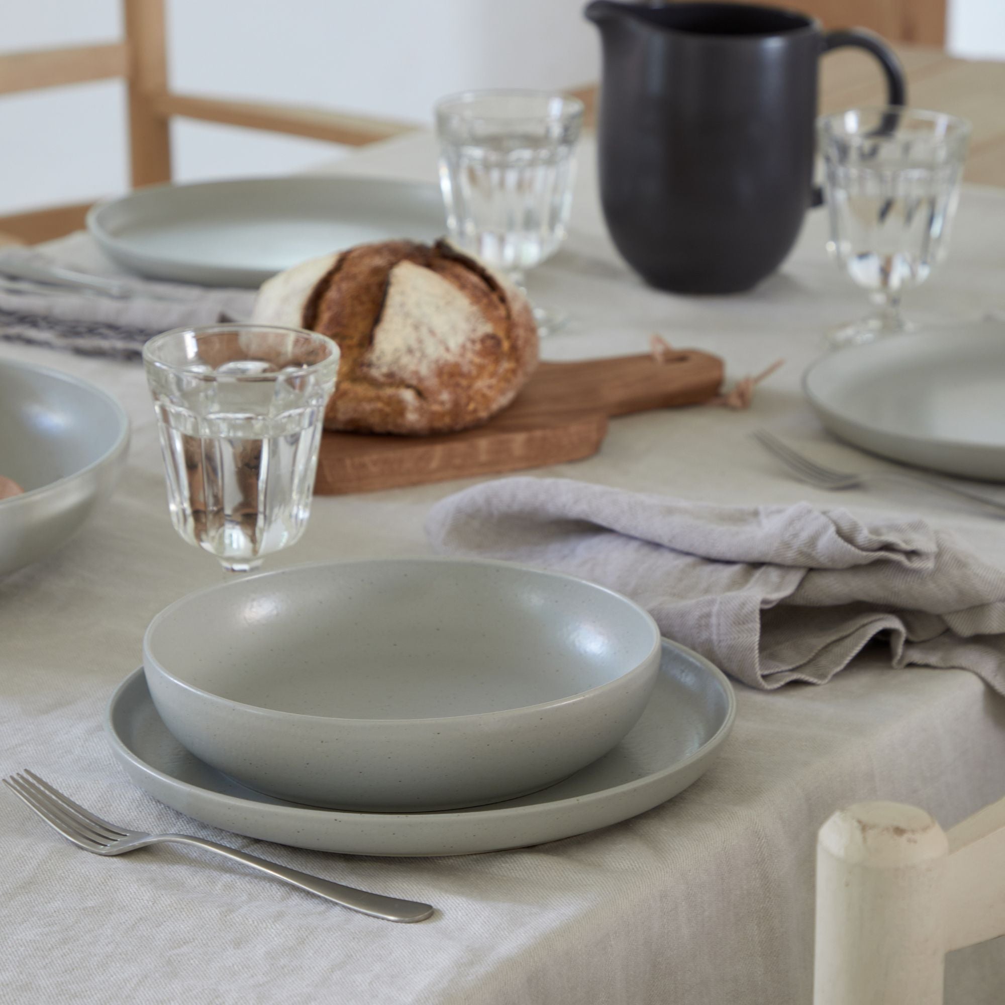 Pacifica Collection 12-pc Place Setting with Pasta Bowl in Oyster Grey