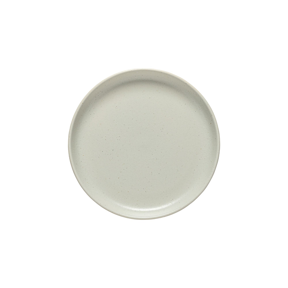 Top view of Pacifica 9-inch salad plate showcasing matte oyster grey stoneware with subtle speckled finish on white background