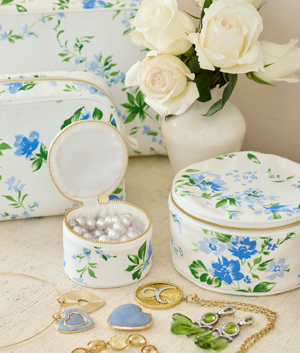 D. Porthault pour AERIN Mini Round Beauty Bag in Fleurs du Vent