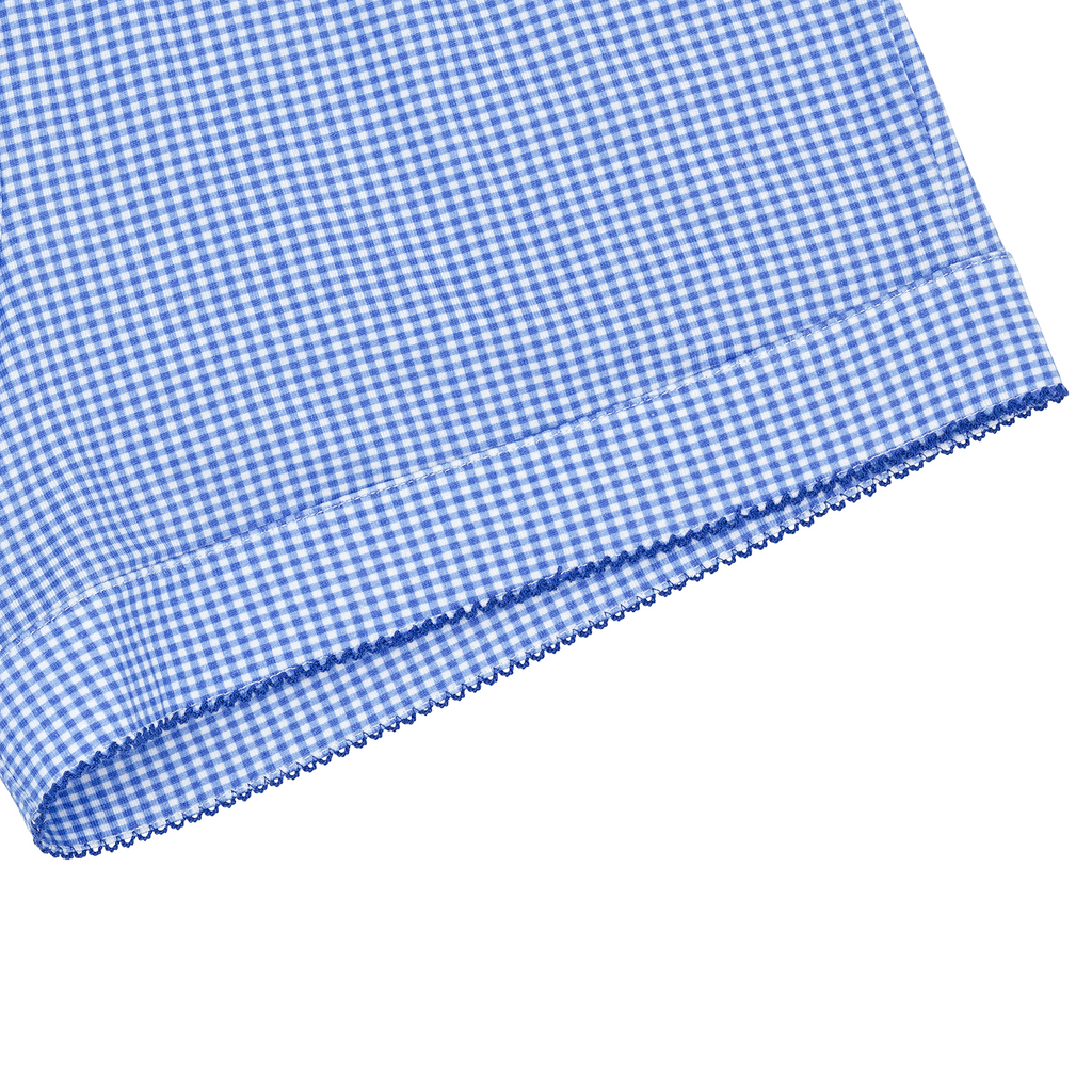Women's Sky Blue Gingham Collared Shirt And Short Pima Pajamas Set