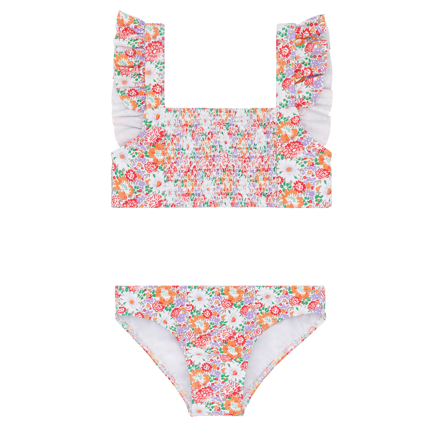 Girls Island Blossom Smocked Ruffle Strap Bikini