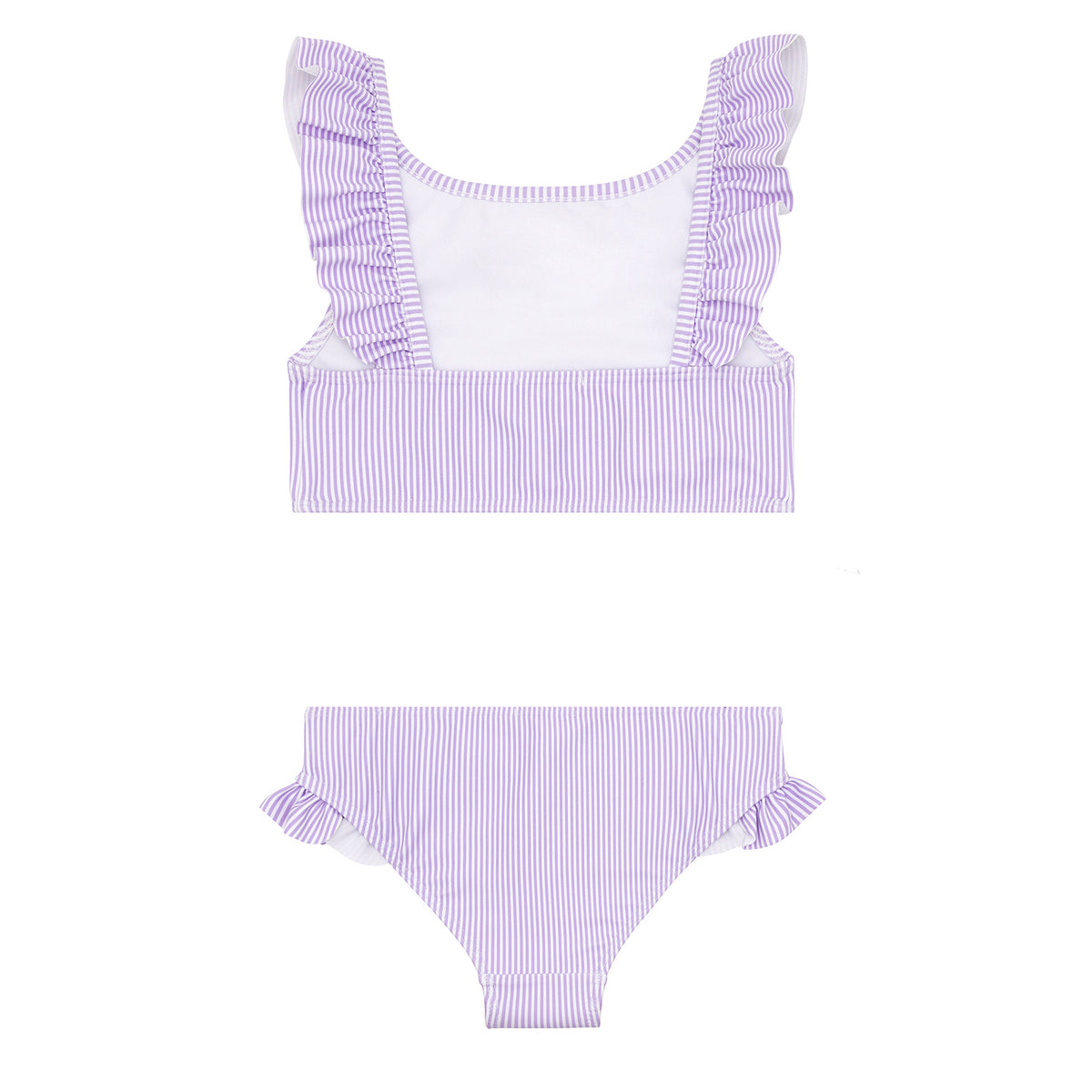 Girls Lavender Stripe Ruffle Neck Bikini