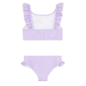 Girls Lavender Stripe Ruffle Neck Bikini