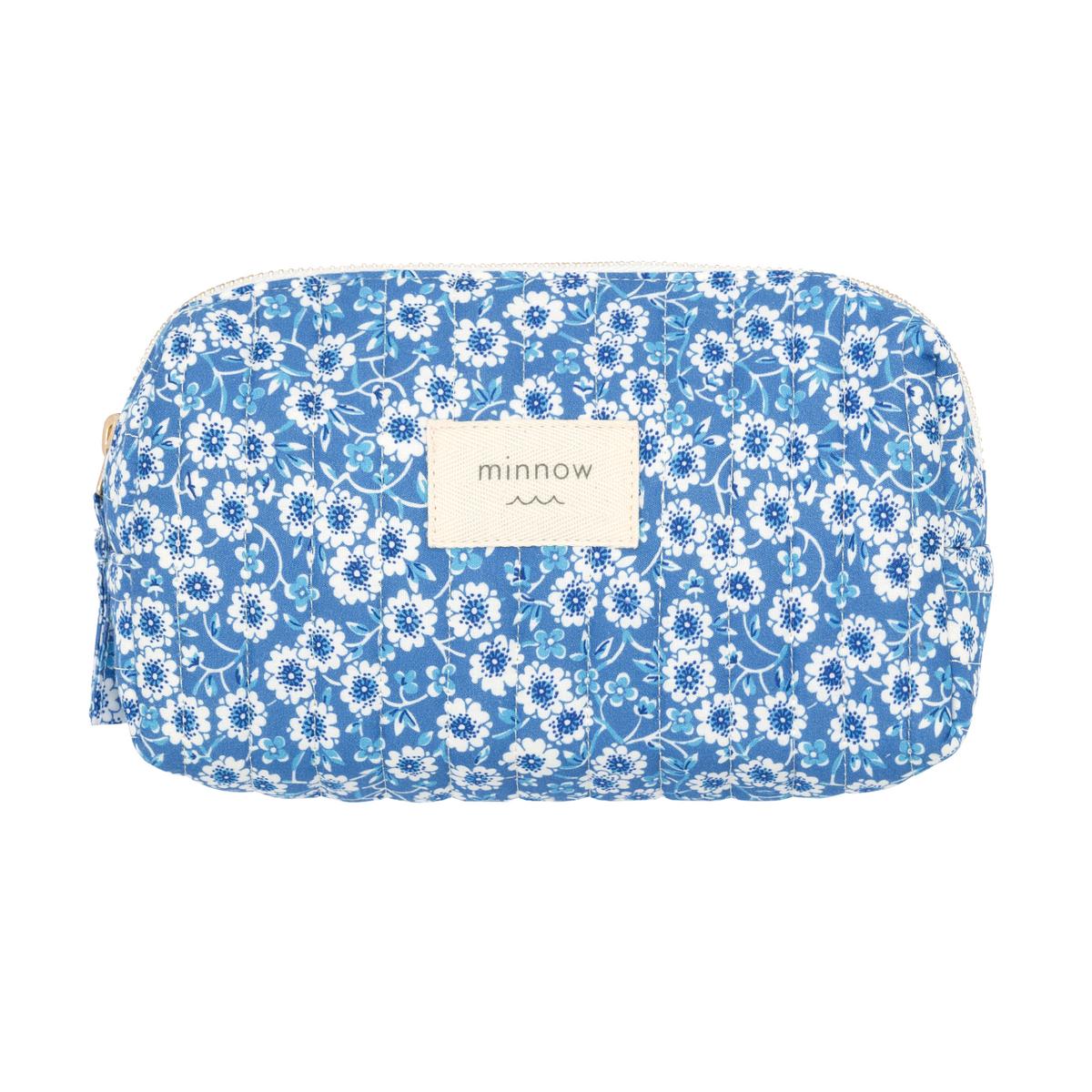 Front view of Rosebay Medium Toiletry Pouch showcasing rosebay floral quilted fabric and zipper closure on a white background