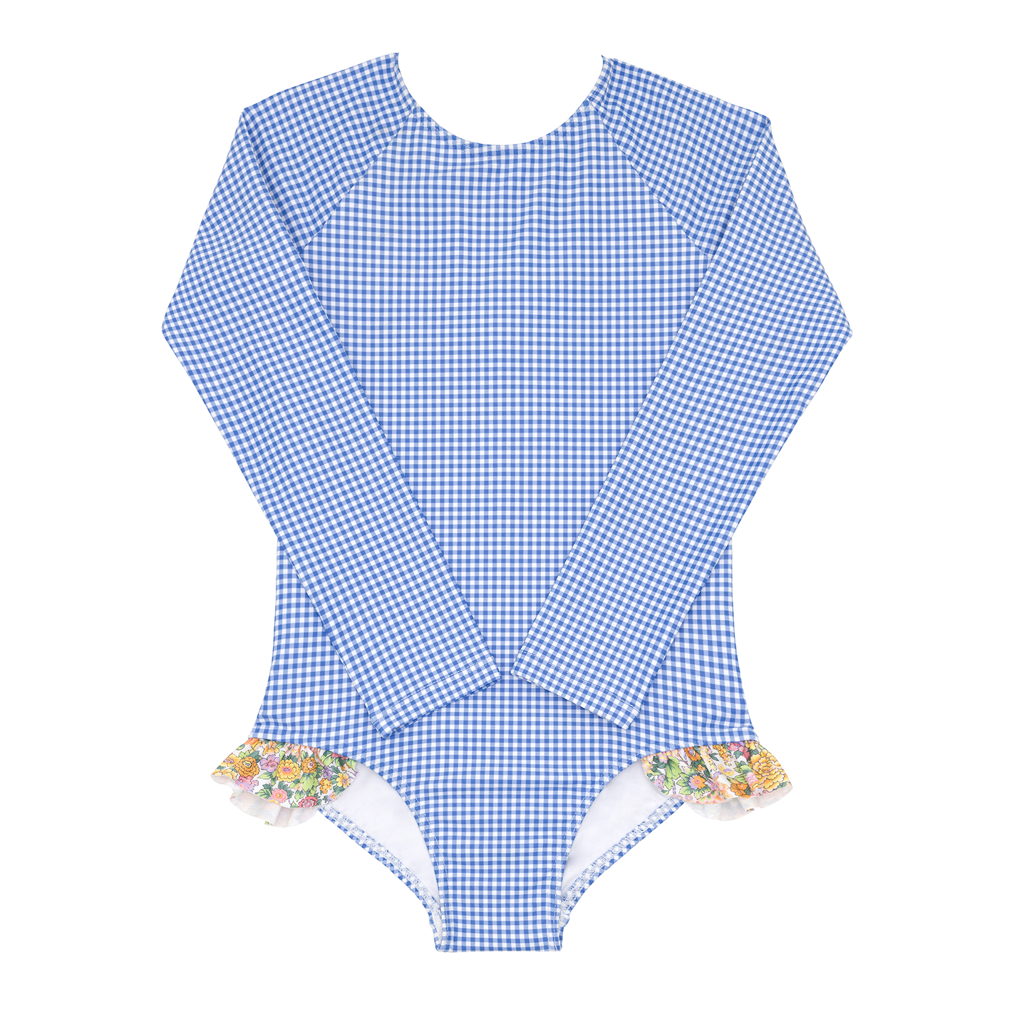 Girls Sky Blue Gingham Rashguard One Piece