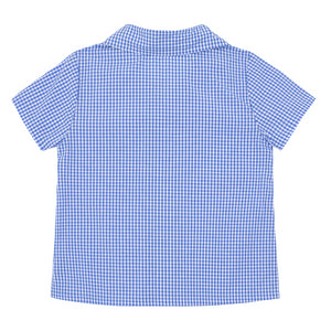 Boys Sky Blue Gingham Short Sleeve Button Down Shirt