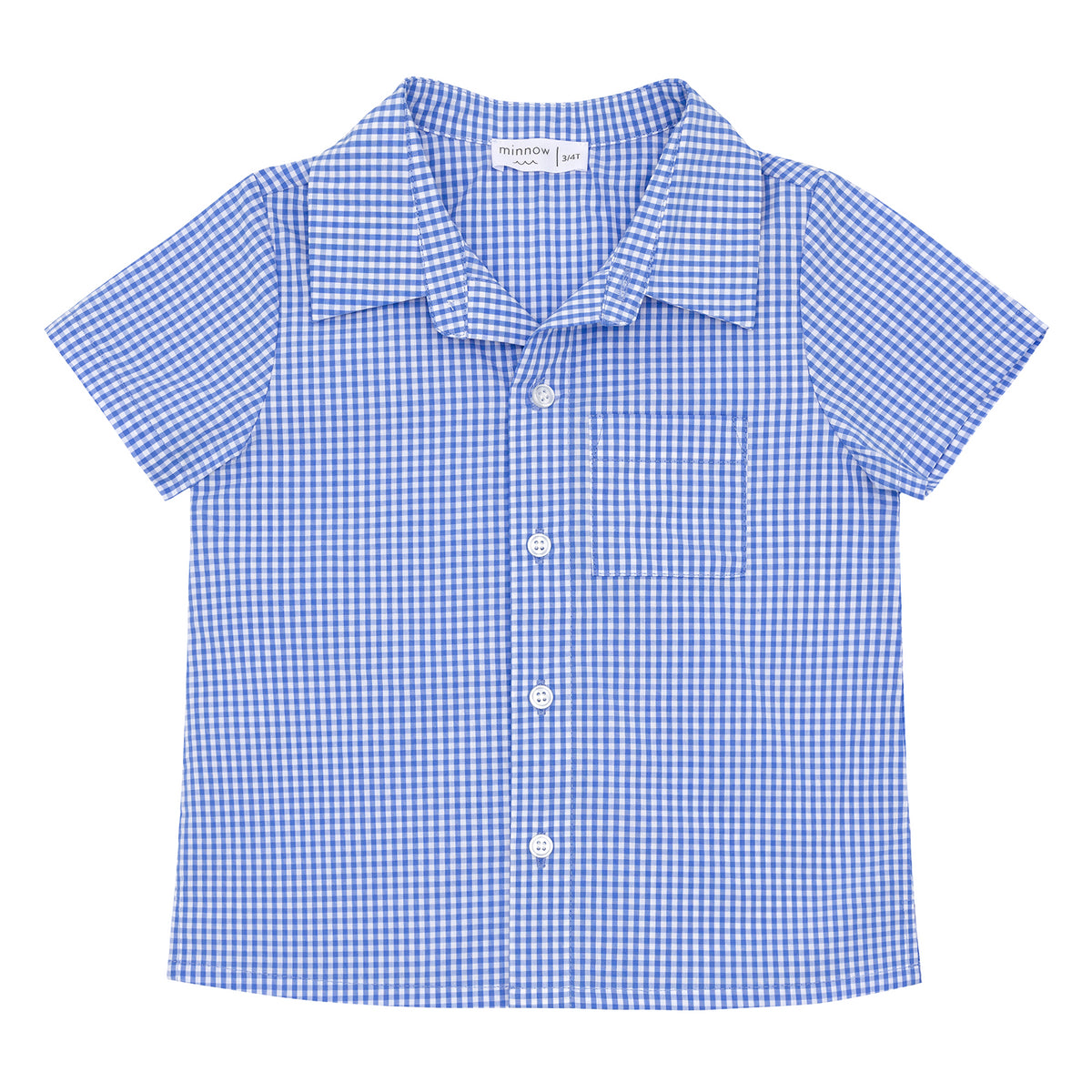 Boys Sky Blue Gingham Short Sleeve Button Down Shirt