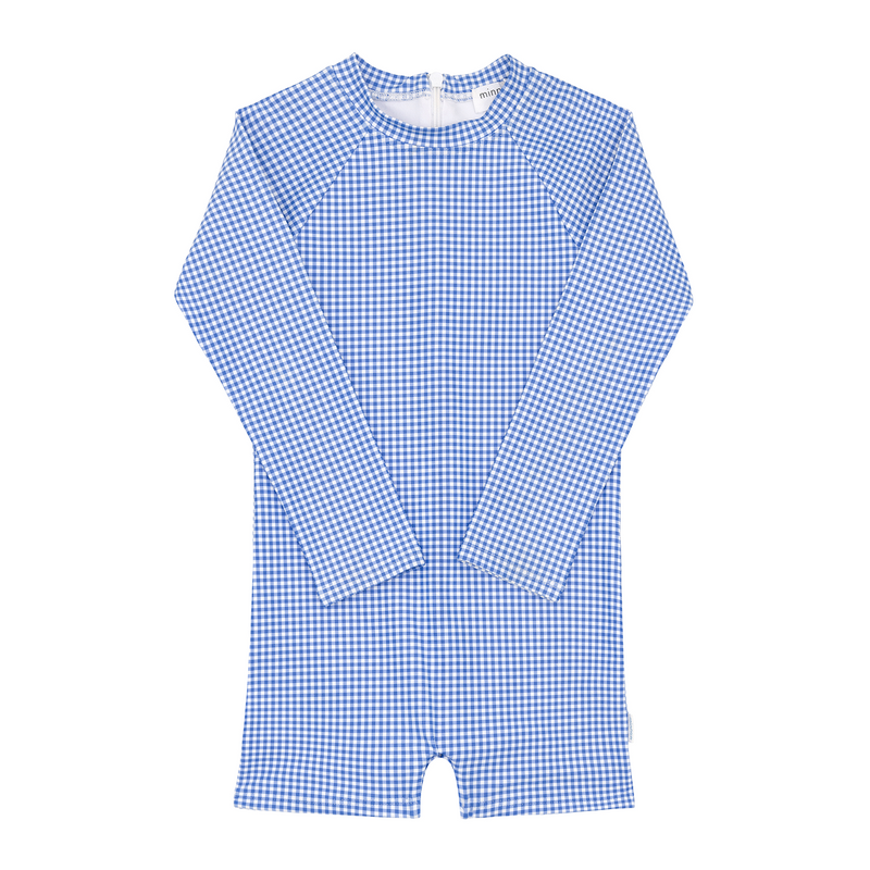 Unisex Sky Blue Gingham Rashguard One Piece