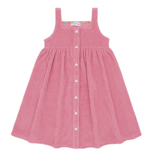 Girls Pink Sands French Terry Square Neck Button Up Dress