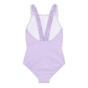 Girls Lavender Stripe Ruched Strap One Piece