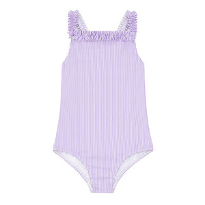 Girls Lavender Stripe Ruched Strap One Piece