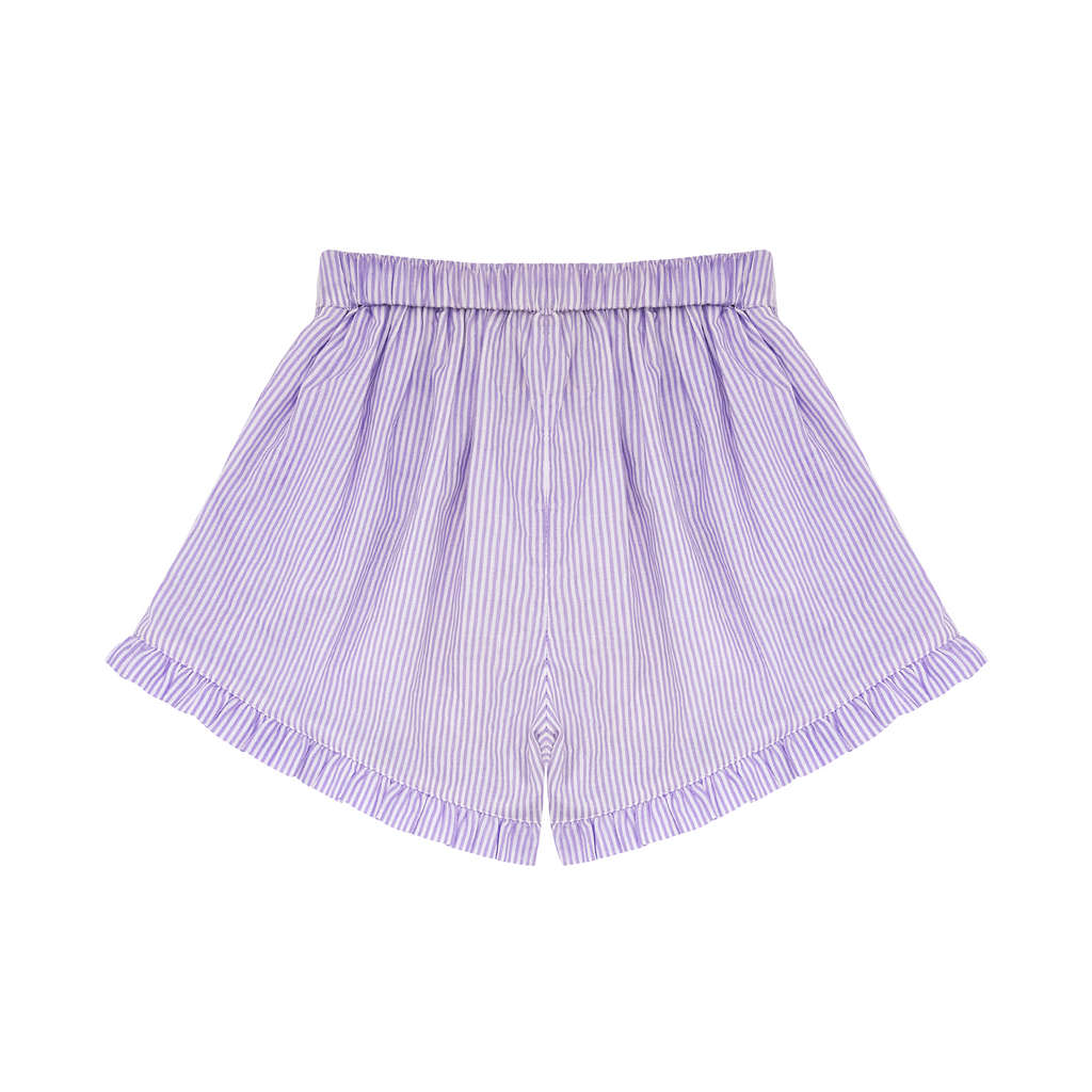 Girls Lavender Stripe Ruffle Shorts
