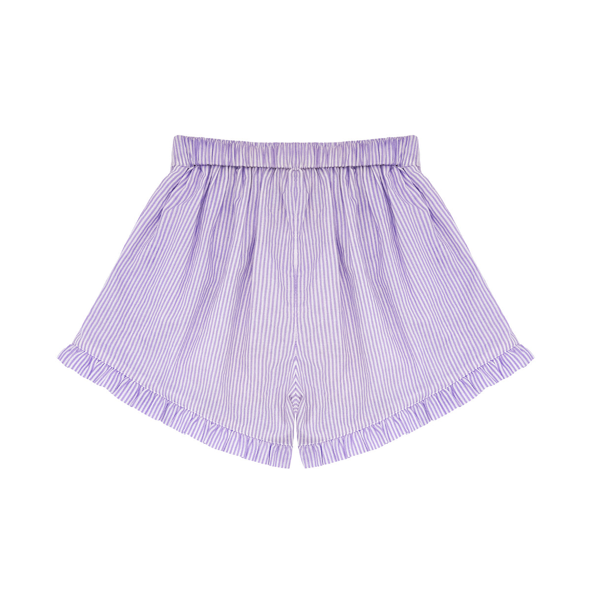 Girls Lavender Stripe Ruffle Shorts