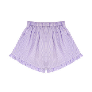 Girls Lavender Stripe Ruffle Shorts