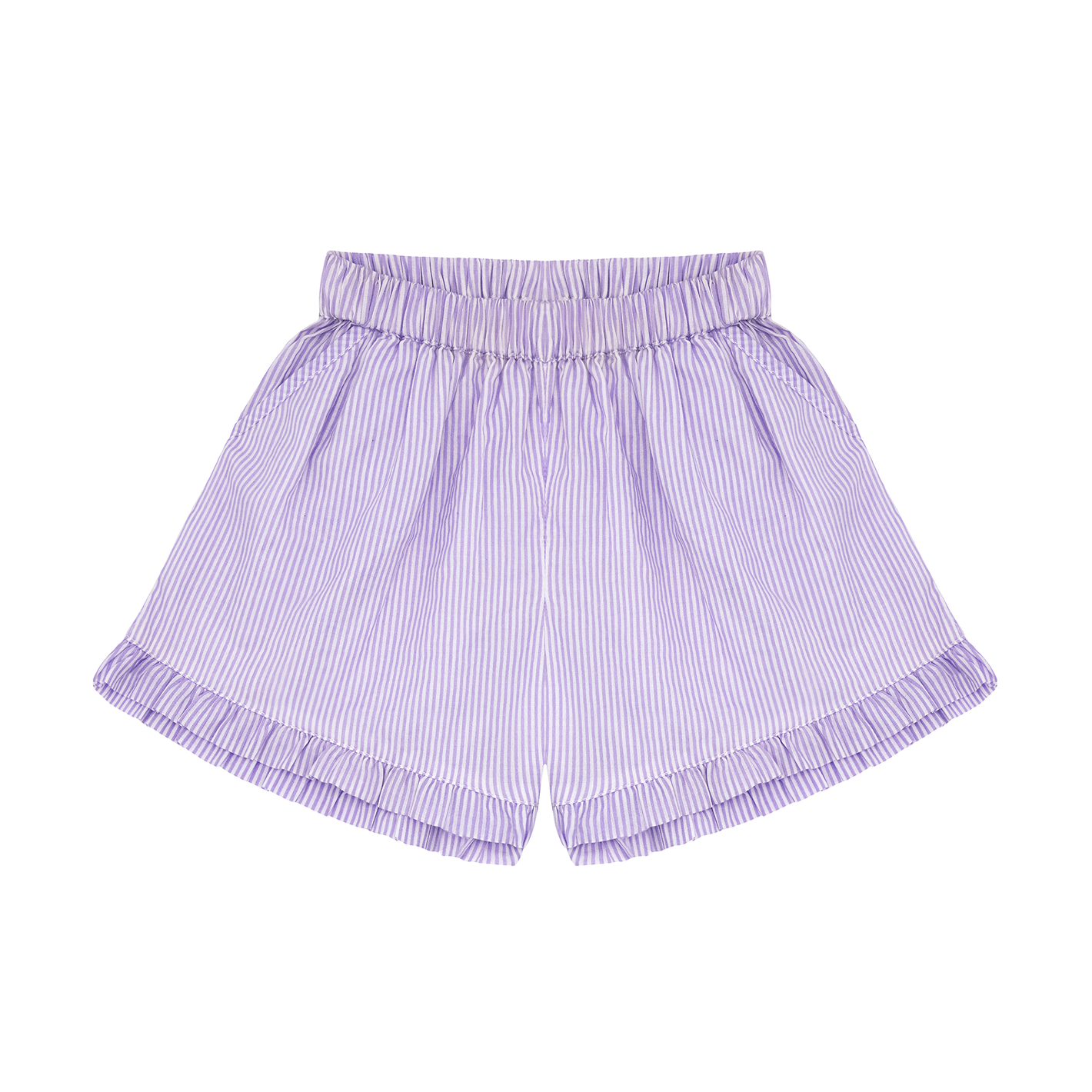 Girls Lavender Stripe Ruffle Shorts