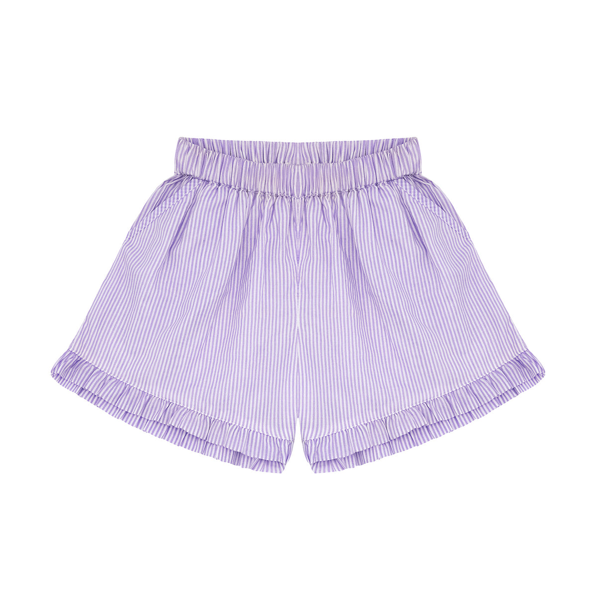 Girls Lavender Stripe Ruffle Shorts