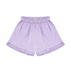 Girls Lavender Stripe Ruffle Shorts