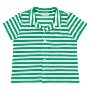 Boys Bermuda Green Stripe French Terry Button Up