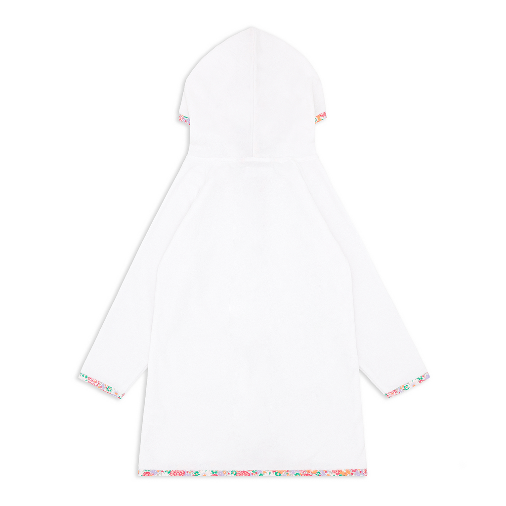 Unisex White French Terry Hooded Zipper Coverup With Island Blossom Trim