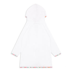 Unisex White French Terry Hooded Zipper Coverup With Island Blossom Trim