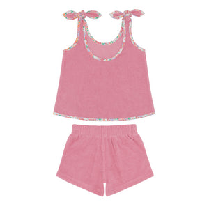 Girls Pink Sands French Terry Tie-Knot Tank Top Set