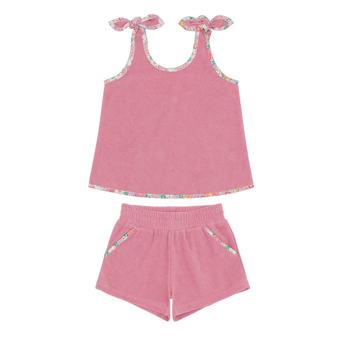 Girls Pink Sands French Terry Tie-Knot Tank Top Set