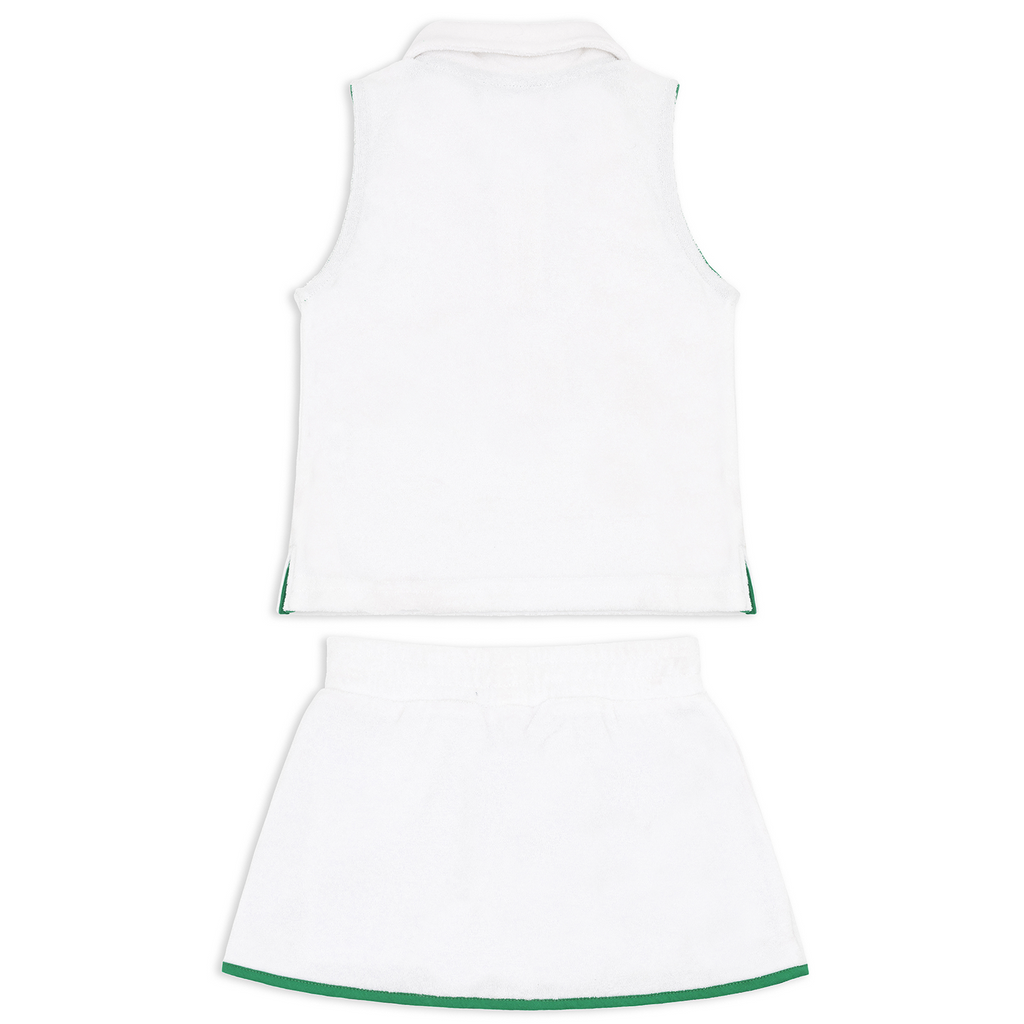 Girls White French Terry Tennis Tank Top And Skort Set With Bermuda Green Trim