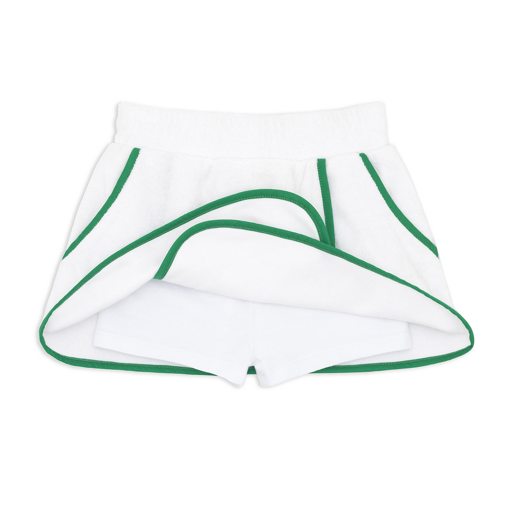 Girls White French Terry Tennis Tank Top And Skort Set With Bermuda Green Trim