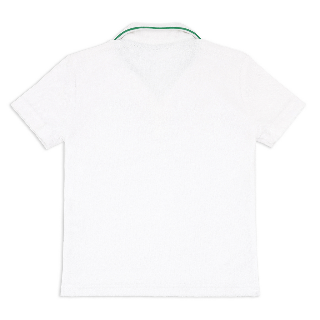 Boys White French Terry Polo With Bermuda Green Trim