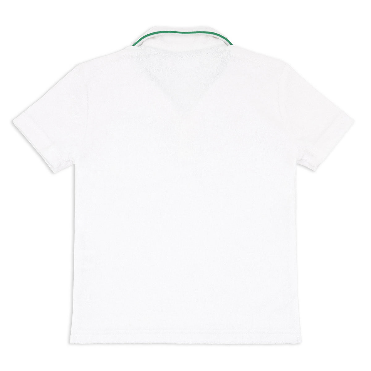 Boys White French Terry Polo With Bermuda Green Trim