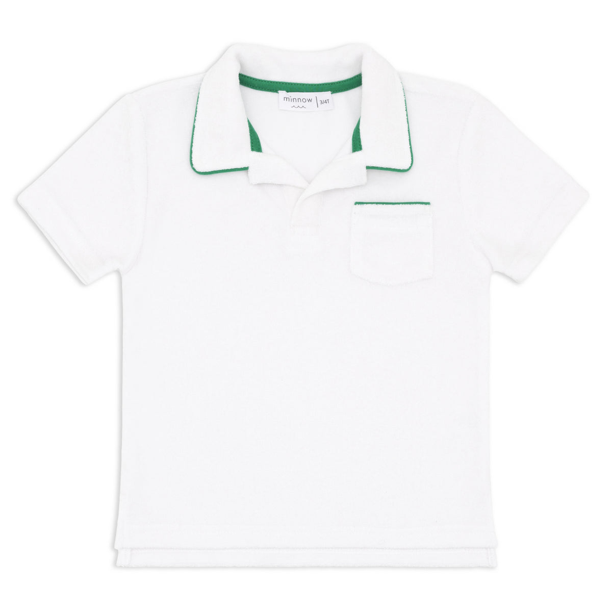 Boys White French Terry Polo With Bermuda Green Trim