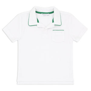 Boys White French Terry Polo With Bermuda Green Trim