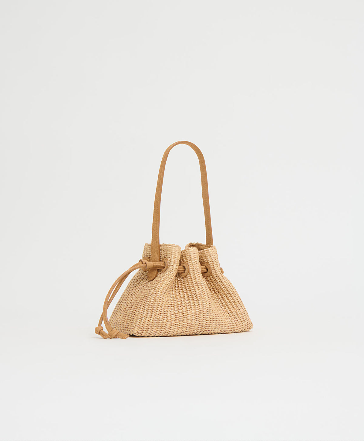Drawstring Pouchette - Natural Raffia/Budino Suede