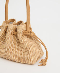 Drawstring Pouchette - Natural Raffia/Budino Suede