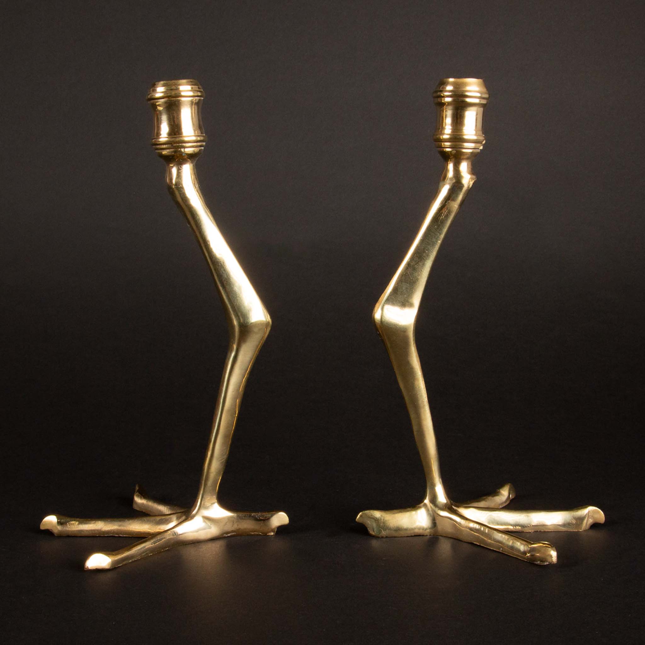 Brass Tingis Bird Foot Candlesticks, Pair