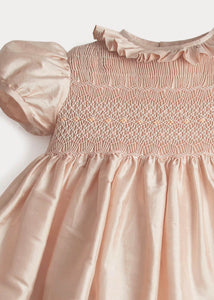 Girls Silk Hand Smocked Celebration Dress in Pink (6mths-10yrs) Dresses from Pepa London