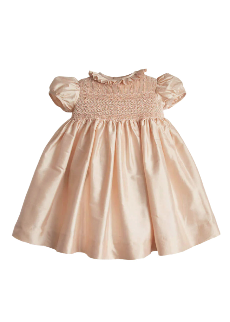 Girls Silk Hand Smocked Celebration Dress in Pink (6mths-10yrs) Dresses from Pepa London