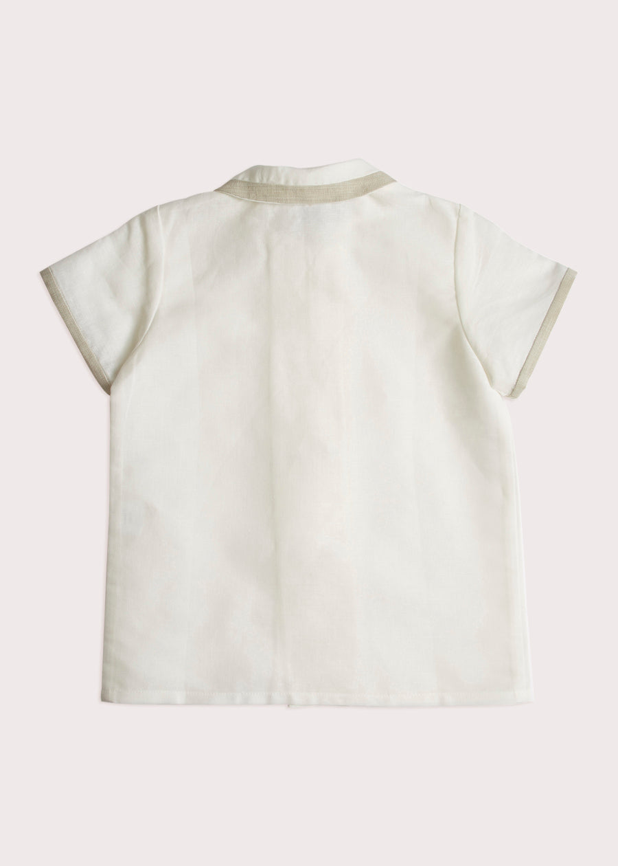 Linen Boys Celebration Shirt White with Beige Piping (4-10yrs) Shirts  from Pepa London