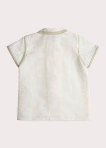 Linen Boys Celebration Shirt White with Beige Piping (4-10yrs) Shirts  from Pepa London
