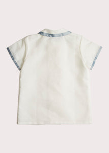 Linen Boys Celebration Shirt White with Blue Silk piping (3-10yrs) Shirts from Pepa London